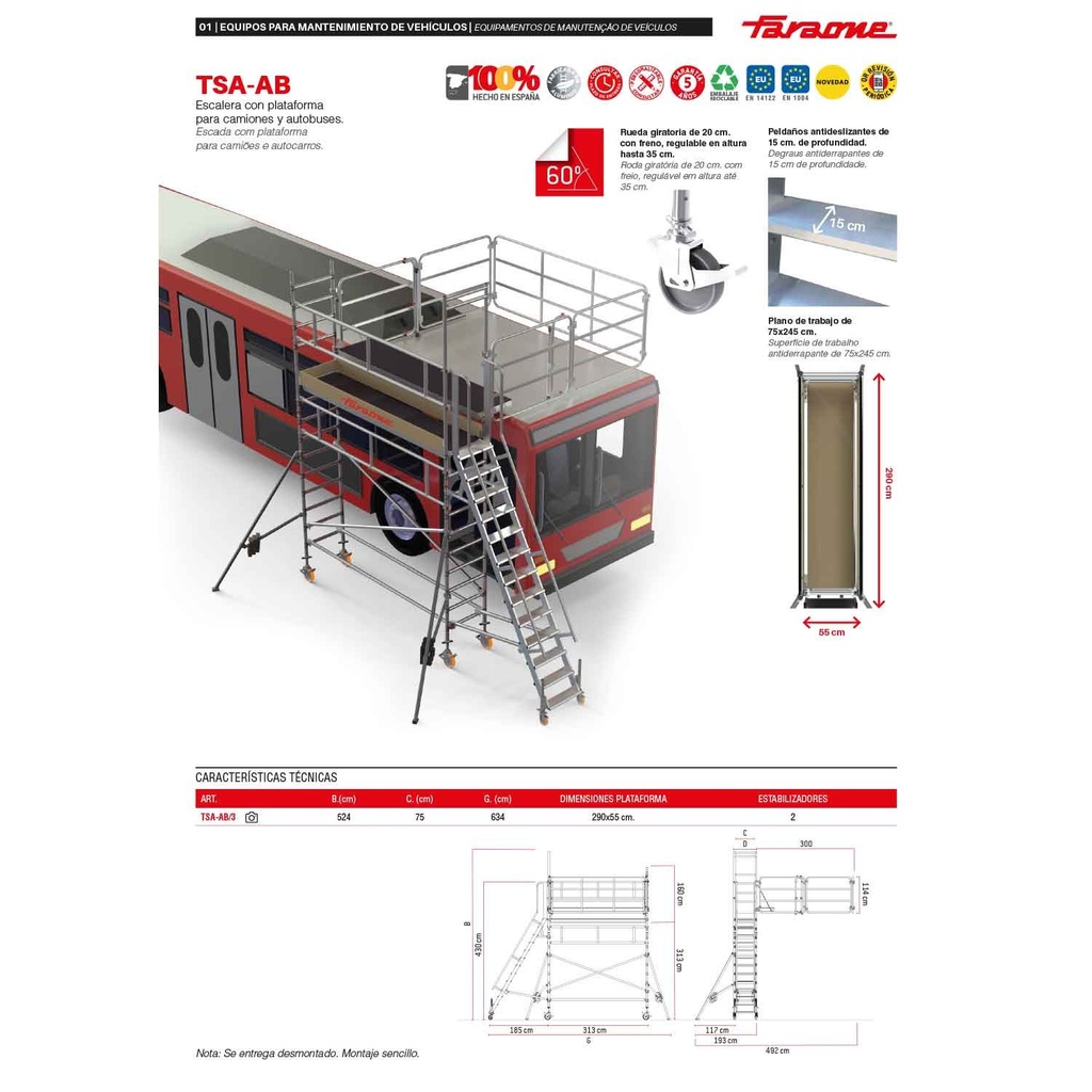 TSA-AB/3 ESCALERA CON PLATAFORMA PARA CAMIONES Y AUTOBUSES 