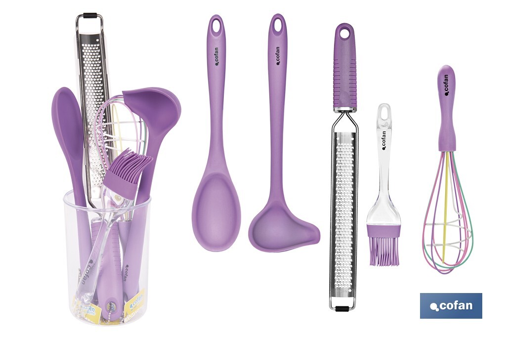 Set de 6 utensilios morados de la gama Vergini