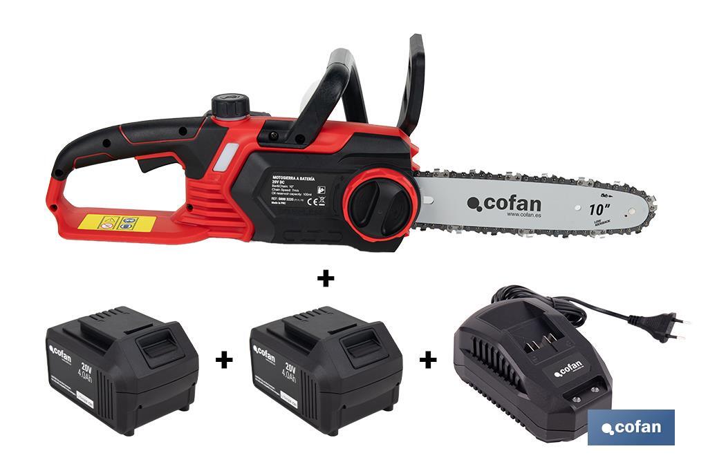Kit de motosierra a batería con dos baterías de litio 20 V 4.0 Ah