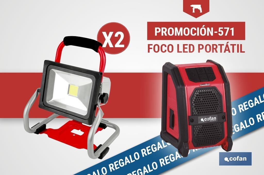 Pack de 2 focos LED portátiles de batería + altavoz Bluetooth de regalo