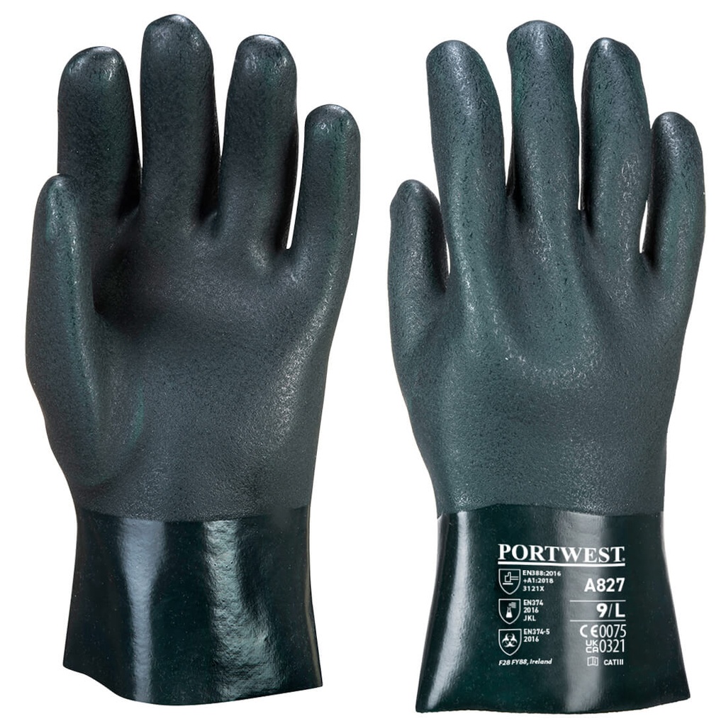 A827 - Guante de PVC de doble inmersión, 27cm Talla XL