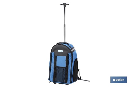 [09400571] Mochila portaherramientas con múltiples bolsillos, ruedas y barra extensible