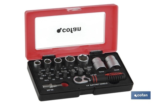 [14009020] Set mini carraca, vasos y puntas 1/4 23 pcs.