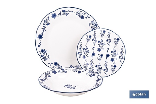 [40011229] Vajilla de porcelana con flores azules
