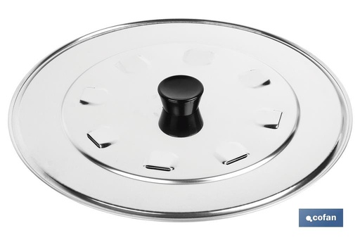 Tapa con desvaporizador en Acero Inox. y Pomo en ABS