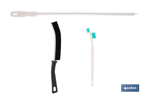 [44003031] Set de 3 cepillos de limpieza multifunción para baños, cocinas y ventanas | Limpia ranuras, raíles, tuberías y mucho más